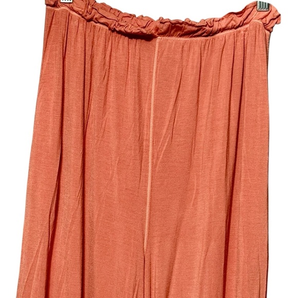 Free People Wide Leg Ruffle Elastic Split Waistband Soft Jersey Knit Pants - Picture 3 of 9